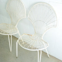 Midcentury Fanned Metal Patio Outdoor Chairs Set of Two