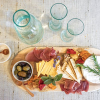 Moroccan Raw Olive Wood Tray / Charcuterie Board with White Moroccan Red Clay Bowl and Mini Olive Wood Spoon (Sets Sold Separately)
