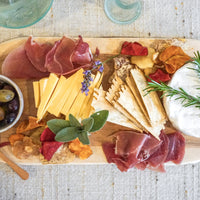 Moroccan Raw Olive Wood Tray / Charcuterie Board with White Moroccan Red Clay Bowl and Mini Olive Wood Spoon (Sets Sold Separately)
