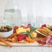 Moroccan Raw Olive Wood Tray / Charcuterie Board with White Moroccan Red Clay Bowl and Mini Olive Wood Spoon (Sets Sold Separately)