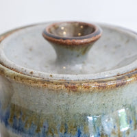 Ceramic Pottery Canister Jar with Lid with Blue Drip Glaze Detailing
