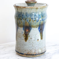 Ceramic Pottery Canister Jar with Lid with Blue Drip Glaze Detailing