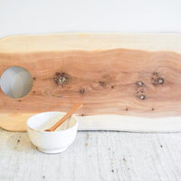 Moroccan Raw Olive Wood Tray / Charcuterie Board with White Moroccan Red Clay Bowl and Mini Olive Wood Spoon (Sets Sold Separately)