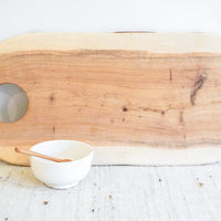 Moroccan Raw Olive Wood Tray / Charcuterie Board with White Moroccan Red Clay Bowl and Mini Olive Wood Spoon (Sets Sold Separately)