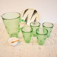 Green Glass Pitcher and Cup Serving Set