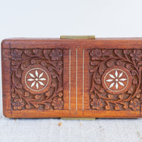 Teak Rose Wood Jewelry Trinket Box With Shell Inlay and Brass Handles Made in India