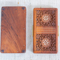 Teak Rose Wood Jewelry Trinket Box With Shell Inlay and Brass Handles Made in India