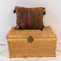 Kilim Pillow from Turkey with Glass Beads and Pom Poms