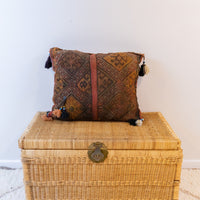 Kilim Pillow from Turkey with Glass Beads and Pom Poms