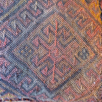 Kilim Pillow from Turkey with Glass Beads and Pom Poms