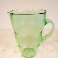 Green Glass Pitcher and Cup Serving Set