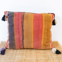 Kilim Pillow from Turkey with Glass Beads and Pom Poms