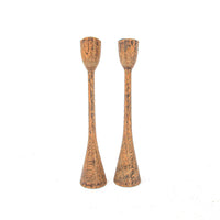 Oak Wood Carved Candle Stick Holders