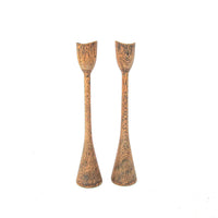 Oak Wood Carved Candle Stick Holders
