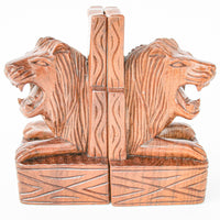 Solid Wood Lion Bookends