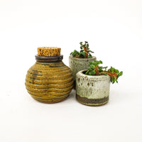 Ceramic Pottery with Original Cork Lid in honey Comb yellow and Black
