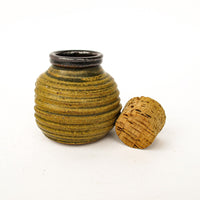 Ceramic Pottery with Original Cork Lid in honey Comb yellow and Black