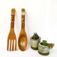 Hand Carved Fork and Spoon Set Wall Art Made by Alii in Hawaii