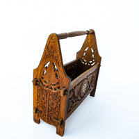 Hand Carved Teak or Rose Wood Magazine Rack with White Shell Inlay Design