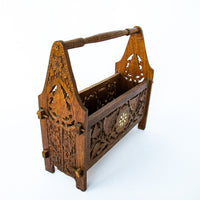 Hand Carved Teak or Rose Wood Magazine Rack with White Shell Inlay Design
