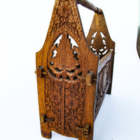 Hand Carved Teak or Rose Wood Magazine Rack with White Shell Inlay Design