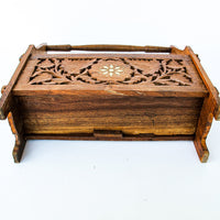 Hand Carved Teak or Rose Wood Magazine Rack with White Shell Inlay Design