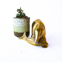 Brass Bear with Fish