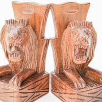 Solid Wood Lion Bookends