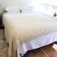 Cotton Nubby Blanket with Fringe Detail