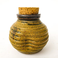 Ceramic Pottery with Original Cork Lid in honey Comb yellow and Black