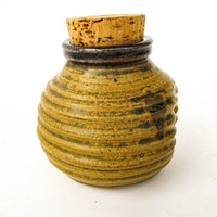 Ceramic Pottery with Original Cork Lid in honey Comb yellow and Black