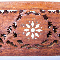 Hand Carved Teak or Rose Wood Magazine Rack with White Shell Inlay Design