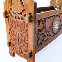 Hand Carved Teak or Rose Wood Magazine Rack with White Shell Inlay Design