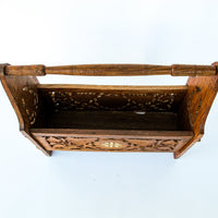 Hand Carved Teak or Rose Wood Magazine Rack with White Shell Inlay Design