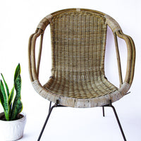 Adorable Petite Vintage Rustic Bohemian Peacock Woven Barrel Chair