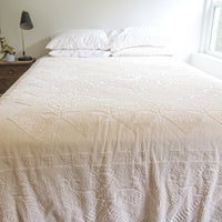 White Cotton Nubby Blanket with Fringe Detail