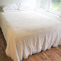 White Cotton Nubby Blanket with Fringe Detail