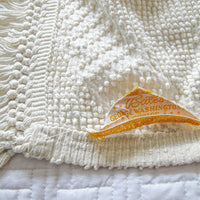 White Cotton Nubby Blanket with Fringe Detail