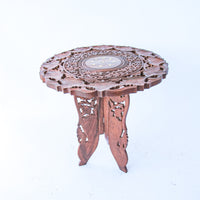Teak Wood Plant Stand Table with Inlay Made in India