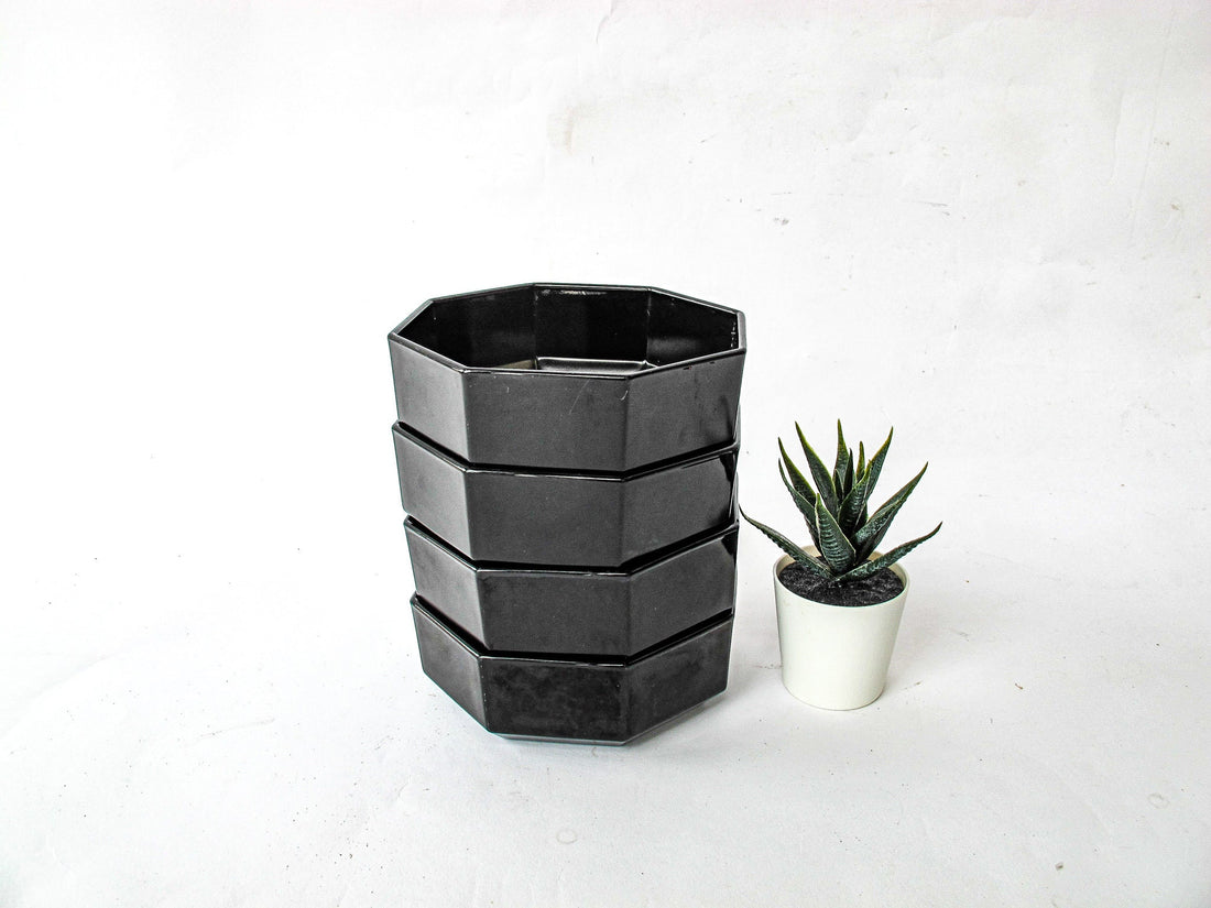 French Amethyst Glass Hexagon Serving Bowls Set of Four