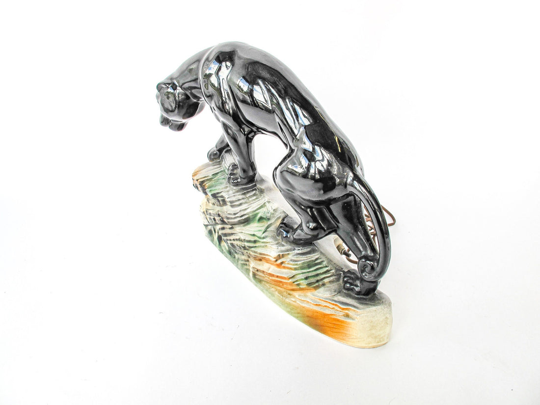 1950s Ceramic Panther Sculpture TV Light  Made in the USA by Lane & Co in California