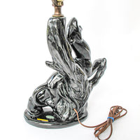 Ceramic Panther Sculpture Table Lamp with Red Shade