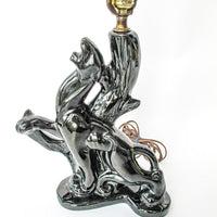 Ceramic Panther Sculpture Table Lamp with Red Shade