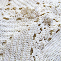 Vintage Knitted Crochet Ivory Throw Blanket - Full or Queen