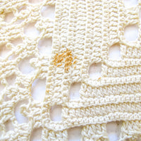 Vintage Knitted Crochet Ivory Throw Blanket - Full or Queen