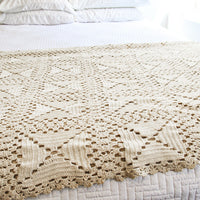 Vintage Knitted Crochet Ivory Throw Blanket - Full or Queen