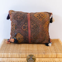 Kilim Pillow from Turkey with Glass Beads and Pom Poms