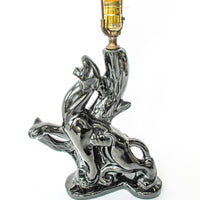 Ceramic Panther Sculpture Table Lamp with Red Shade