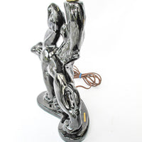 Ceramic Panther Sculpture Table Lamp with Red Shade