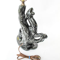 Ceramic Panther Sculpture Table Lamp with Red Shade